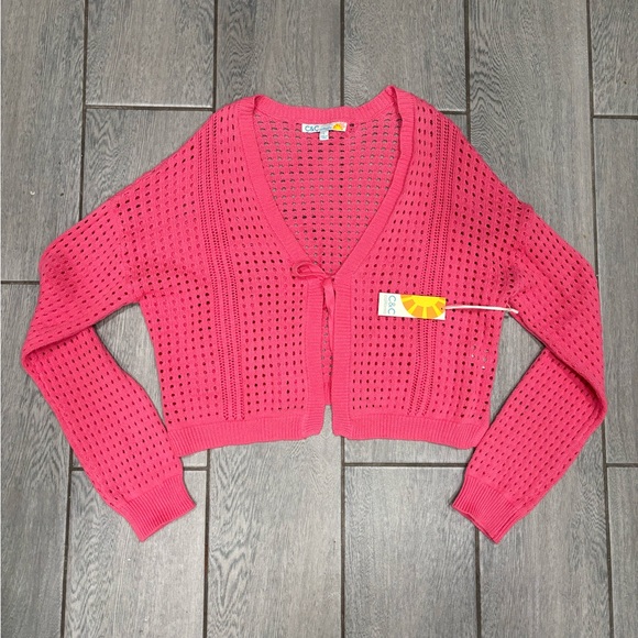 C&C California Tie Front Cardigan Pink Lemonade Size Large 100% Cotton - Picture 3 of 8